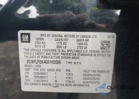 2016 Chevrolet Equinox Lt z USA, uszkodzony, nr VIN 2GNFLFEK4G6165556